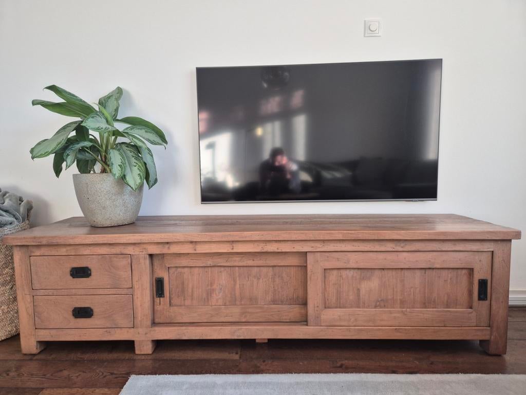 Teakhouten TV Meubel 200x50x50cm - Robuust & Stijlvol, Huis en Inrichting, Kasten | Televisiemeubels, Ophalen, Gebruikt, Teakhout
