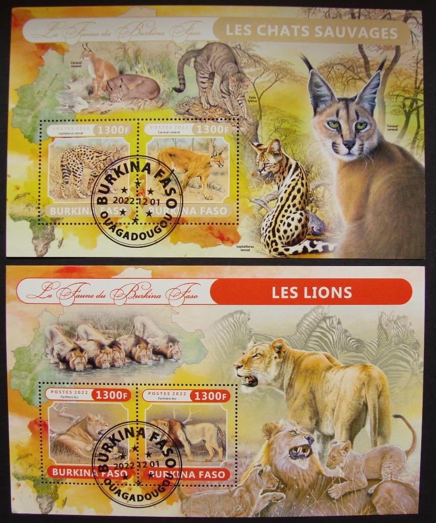 - 758 - 2 Blokken met Wilde Katten en Leeuwen., Verzenden, Gestempeld, Dier of Natuur