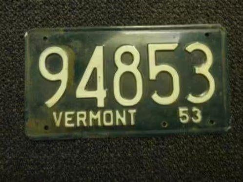 Kentekenplaat licenseplate Vermont 1953 USA, Verzamelen, Verzenden, Gebruikt, Auto's