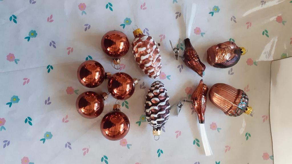 Vintage retro kerst ornamenten en ballen brons, Diversen, Ophalen of Verzenden