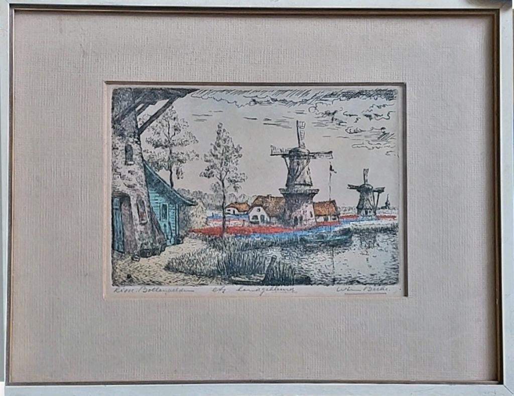 Bollenvelden ... Lisse ... Wim Becker ... handgekleurd  ..., Antiek en Kunst, Ophalen of Verzenden