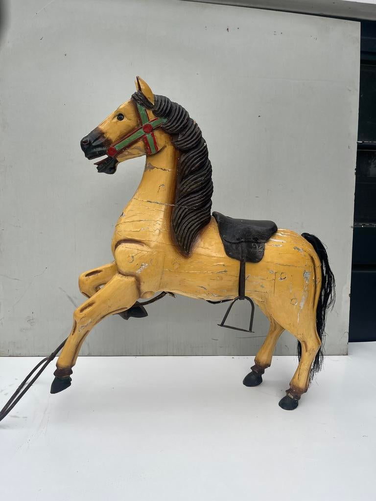 Antiek houten paardje kinder carrousel, kermis – draaimolen, Ophalen, Gebruikt, Paard, Overige typen