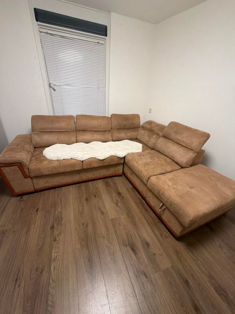 Slaapbank hoekbank bruin, Ophalen, Bruin, Tweepersoons, Zo goed als nieuw