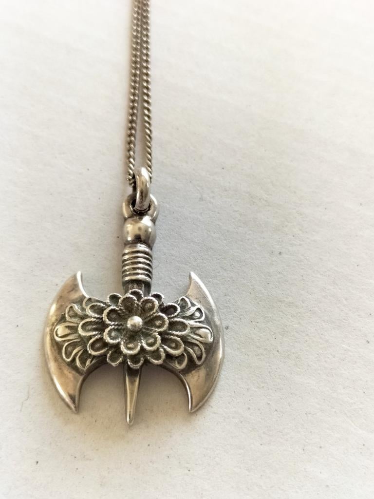 Prachtige Oude zilveren vikking  bijl, Verzenden, Zilver, Hanger