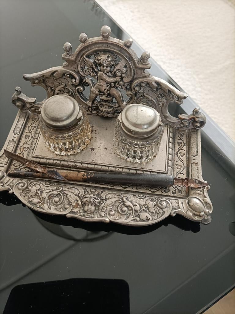 Antiek inktpotjes houder, Antiek en Kunst, Antiek | Goud en Zilver, Ophalen of Verzenden