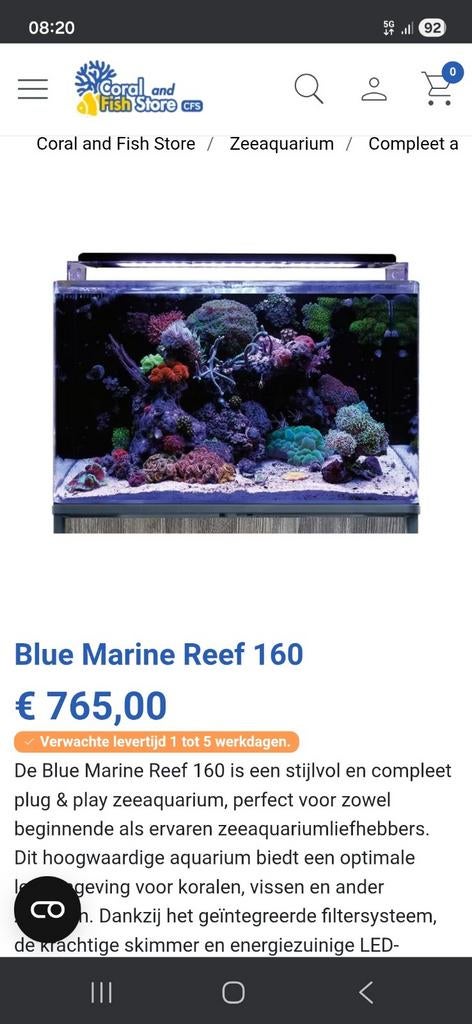 Blue Marine reef 160, Dieren en Toebehoren, Ophalen, Zo goed als nieuw, Leeg aquarium