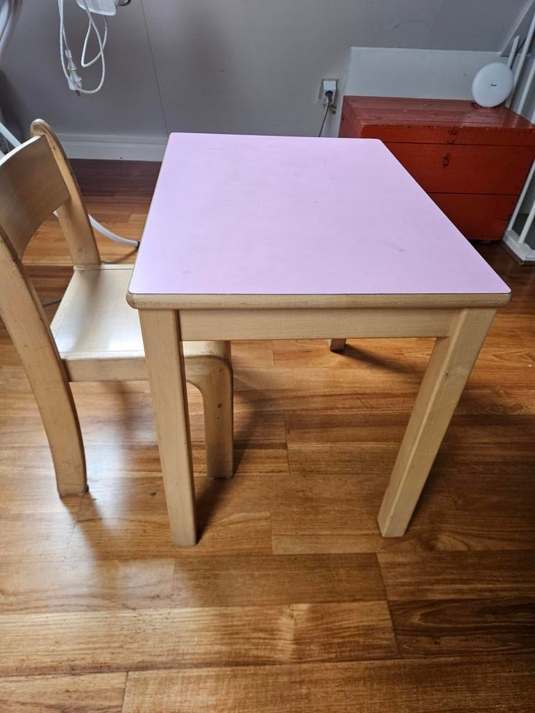 Kinderbureau met stoel, roze blad, Ophalen of Verzenden