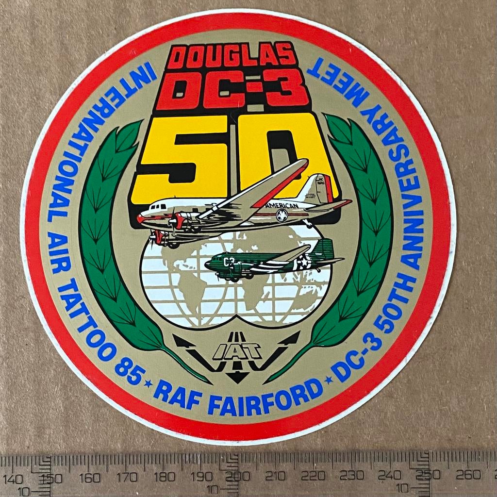 sticker douglas dc-3 1985 50 jaar, Ophalen of Verzenden, Zo goed als nieuw, Kaart, Foto of Prent