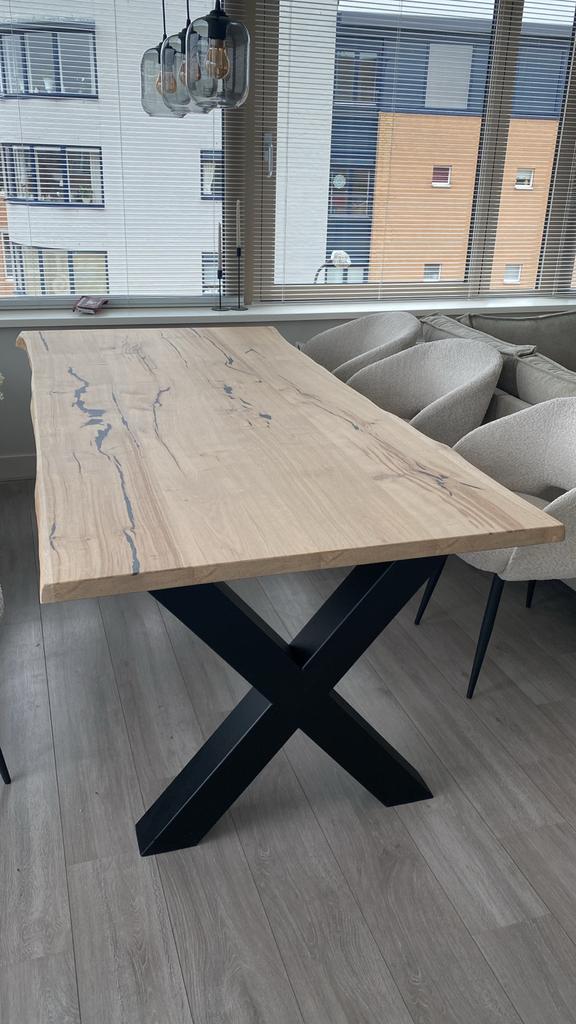 Eettafel met massief eiken boomstamblad *ZO GOED ALS NIEUW*, Ophalen, Eikenhout, 200 cm of meer, Scandinavisch