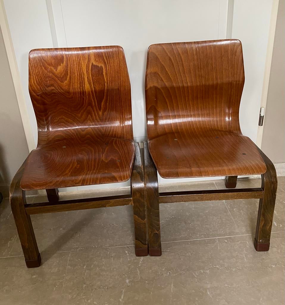 Set van 2 OBO kinderstoeltjes vintage zgst, Huis en Inrichting, Stoelen, Ophalen, Twee, Bruin, Zo goed als nieuw