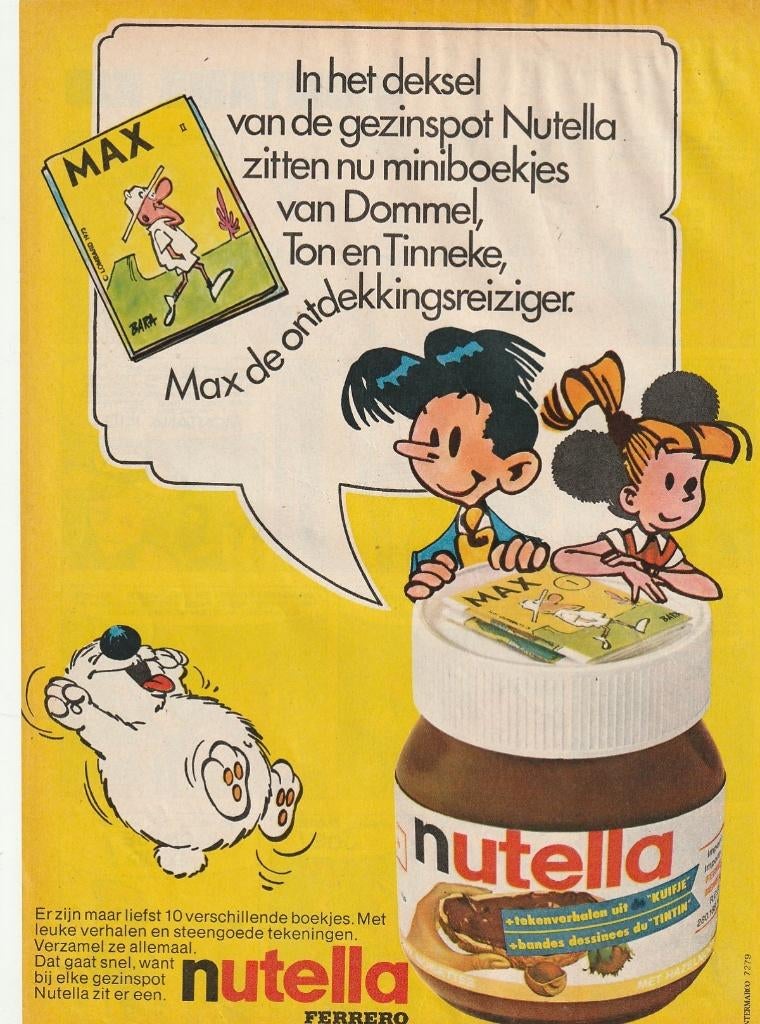 Retro reclame 1977 Nutella spaaractie Ton & Tinneke strip, Verzenden, Overige typen
