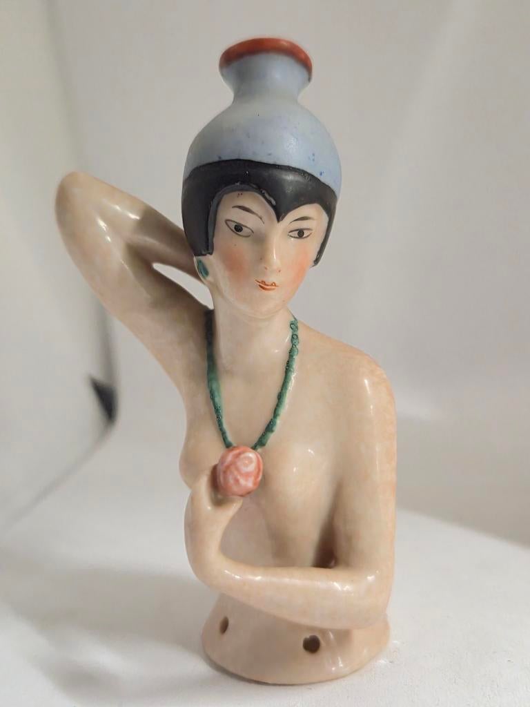 Art Deco Porseleinen Halfdoll Flapper Girl, Antiek en Kunst, Ophalen of Verzenden
