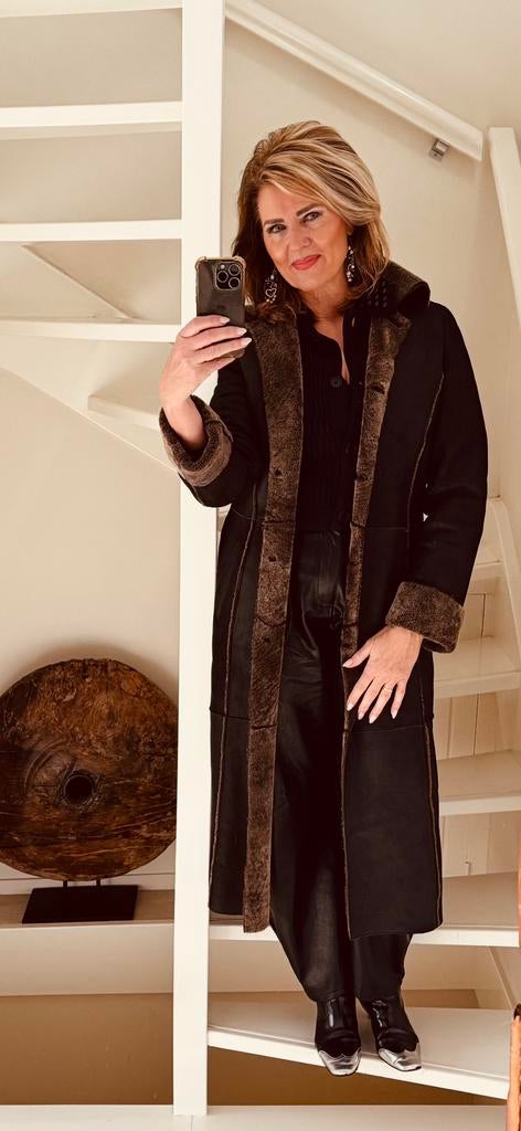 Echte zwarte lammy van leer en lamsvacht. Mt L Oakwood, Ophalen, Nieuw, Maat 42/44 (L), Zwart