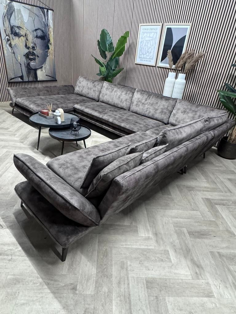 ZGAN Luxe Velvet Velours Design U-Bank - Taupe - 405cm, Ophalen, -, -, Hoekbank