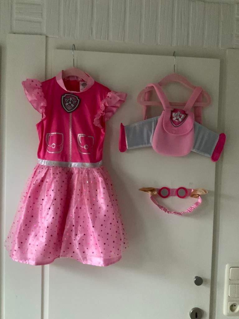 Carnaval pakje kind meisje paw patrol Sky 4 tot 6 jaar, Ophalen, Zo goed als nieuw, 122 t/m 128, Jongen of Meisje