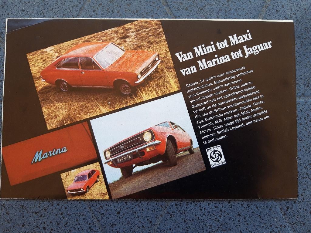 folder BL Rover Jaguar Mini Maxia Marina MG Triumph, Boeken, Austin Mini Jaguar British Leyland, Ophalen of Verzenden, Zo goed als nieuw