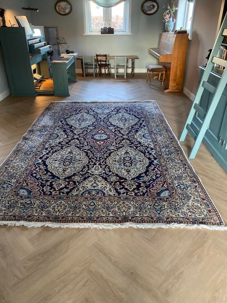 Perzisch tapijt Nain. 3x2 meter handgemaakt., Gebruikt, Blauw, Ophalen of Verzenden, 200 cm of meer