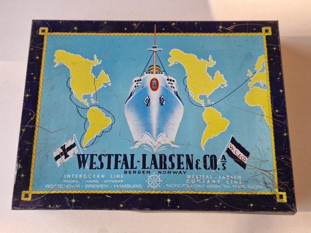 Zeldzaam koekjesblik Westfal-Larsen & Co. Interocean Line, Ophalen of Verzenden, Gebruikt, Overige
