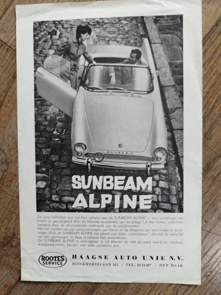 Originele Sunbeam Alpine reclame flyer uit 1959, Gelezen, Ophalen of Verzenden, Overige merken, Sunbeam