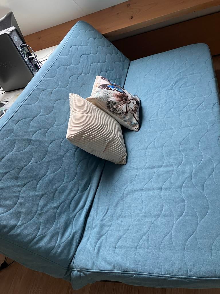 IKEA slaapbank, Nyhamn, blauwe bekleding, Ophalen, Blauw, Tweepersoons, Zo goed als nieuw
