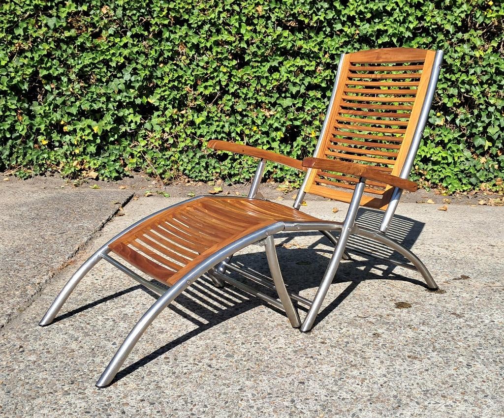 Exotan RVS/Teak ligstoel/standenstoel, inklapbaar, Ophalen, Gebruikt, Teakhout, Verstelbaar