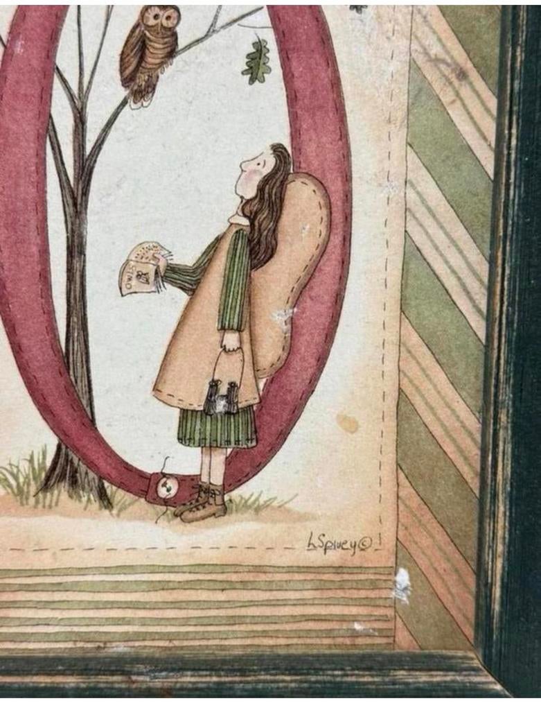 Angel Engel uil O By Linda Spivey Vintage hout houten lijst, Ophalen of Verzenden