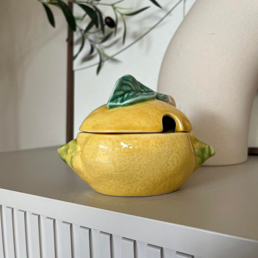 Bordallo Pinheiro Majolica citroen jampot, Ophalen of Verzenden