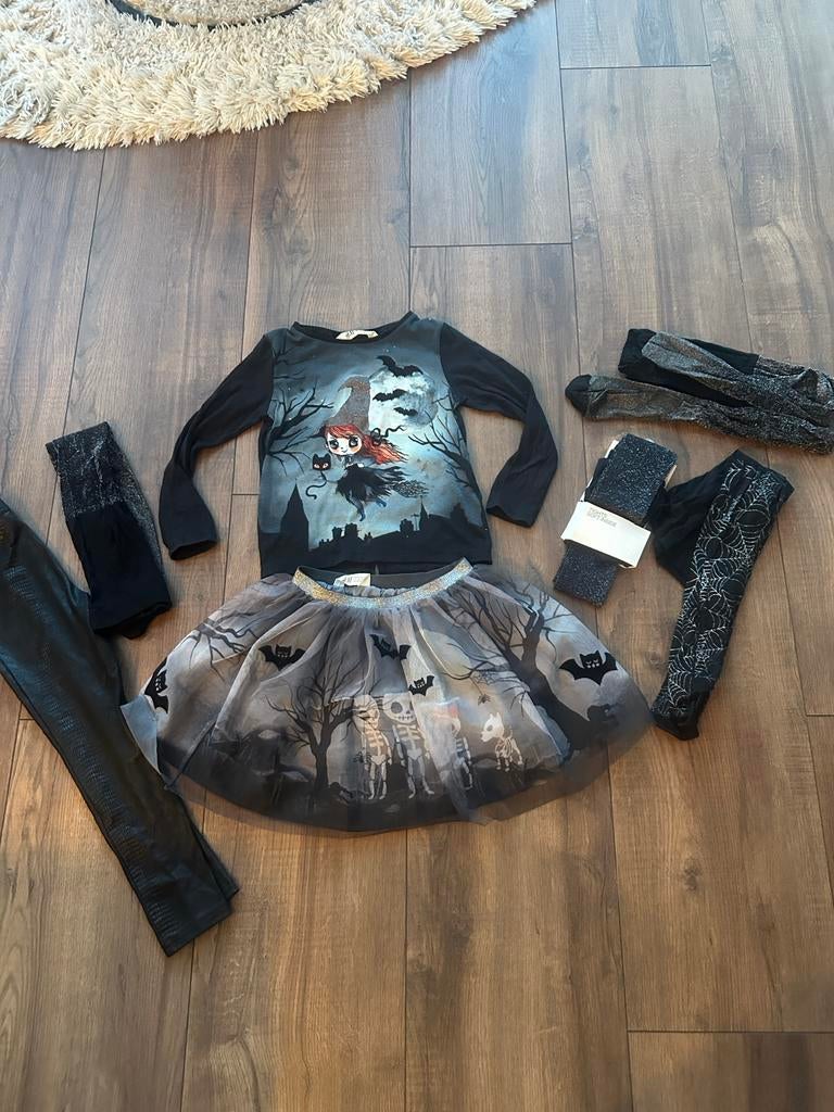 Halloween kleding set maat 98/104 - Heksje en skeletten, Kinderen en Baby's, Kinderkleding | Maat 98, Gebruikt, Meisje, Ophalen of Verzenden