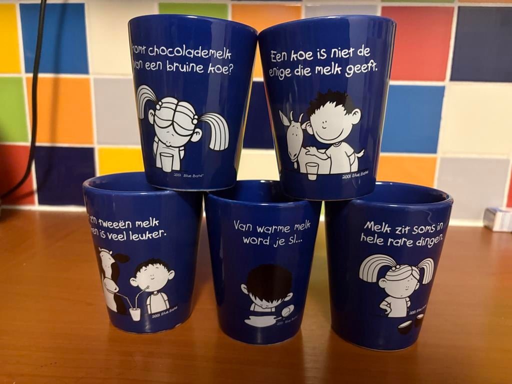 5 Blue Band bekers, Ophalen, Gebruikt, Keramiek, Overige typen