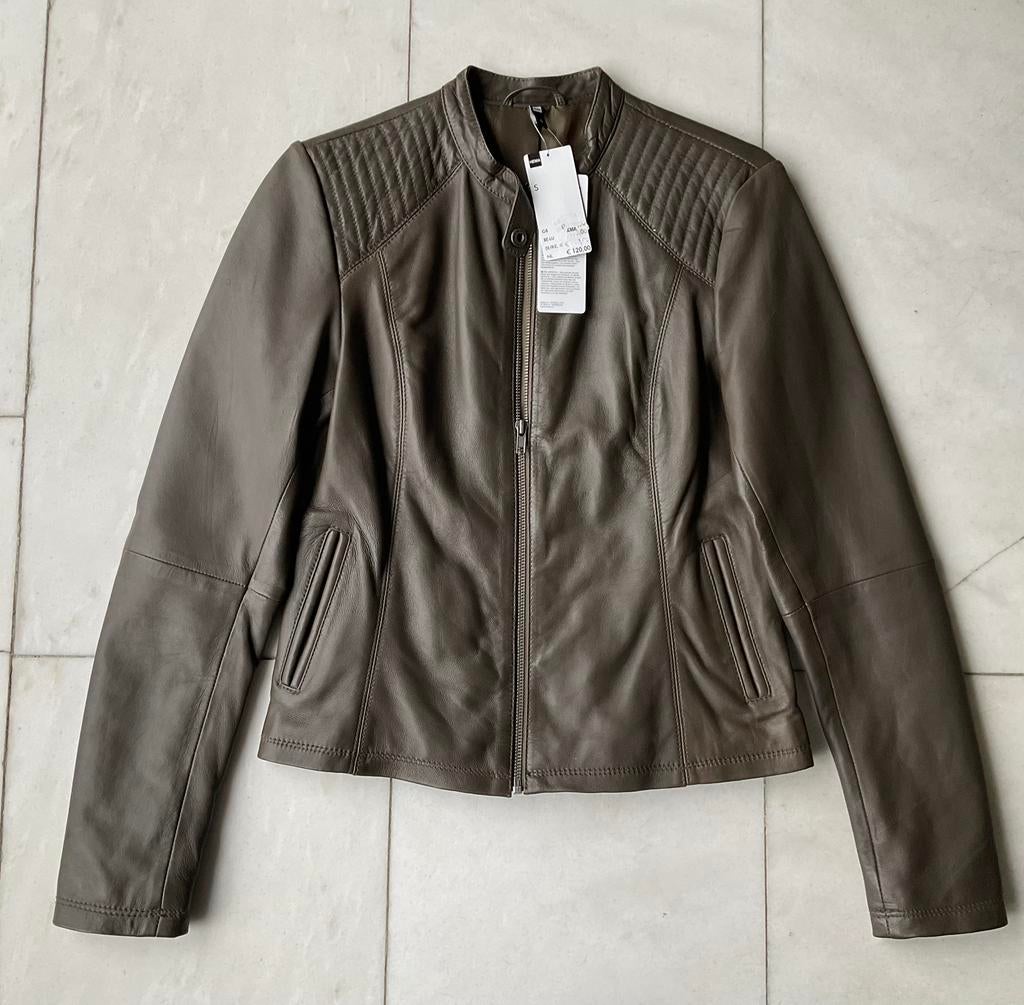 Hema nieuw leren jasje, kaki donkergroen, mt S, + prijskaart, Nieuw, Ophalen of Verzenden, Jasje, Maat 36 (S)