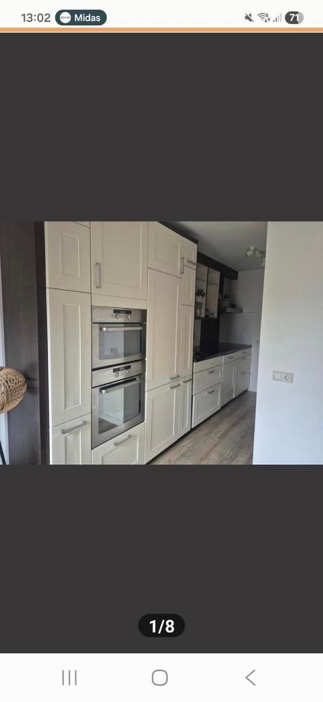 Keukenkasten creme met donkerbruin, Ophalen, Gebruikt, Wit, Graniet of Steen