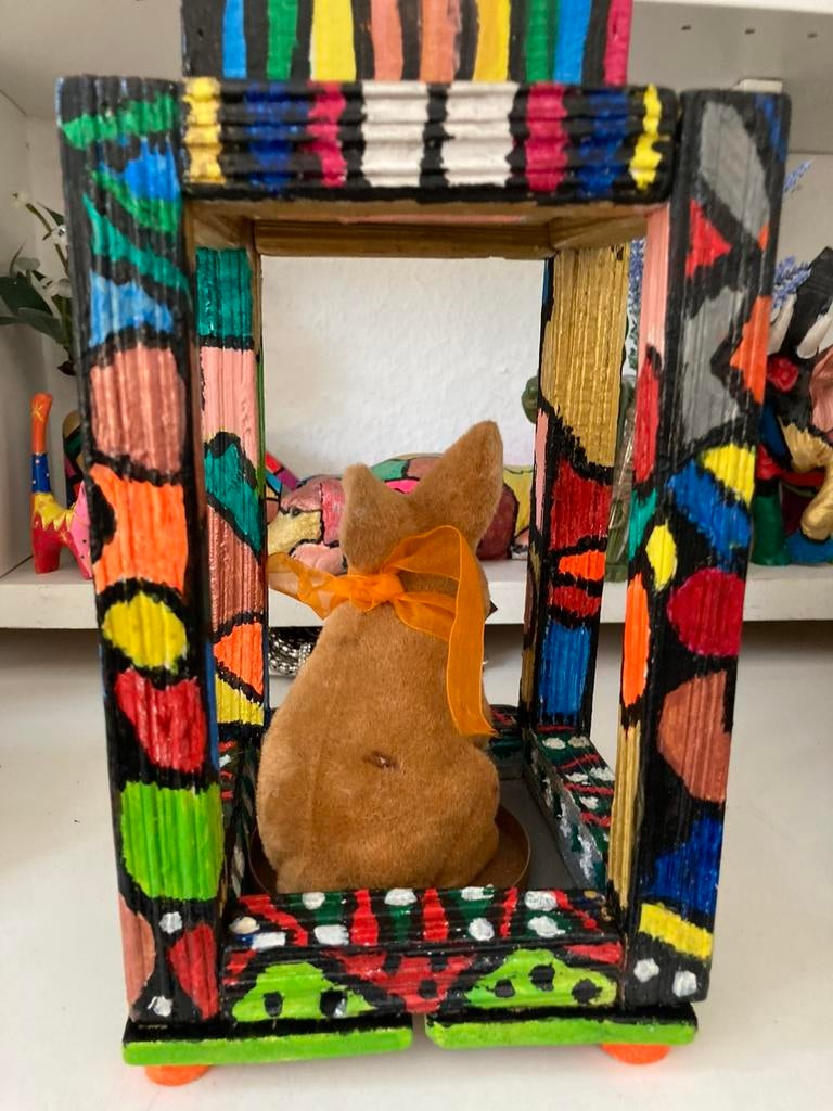 Uniek handpainted huisje met konijntje en busje, Ophalen of Verzenden