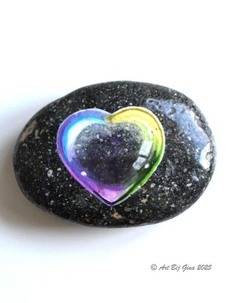 Bellenblaas hart, hand geschilderd op een mooie riviersteen, Ophalen of Verzenden