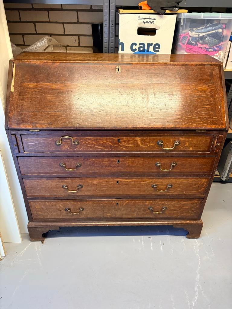 Antieke Engelse Secretaire met 4 Lades en Origineel Beslag, Huis en Inrichting, Ophalen, Gebruikt