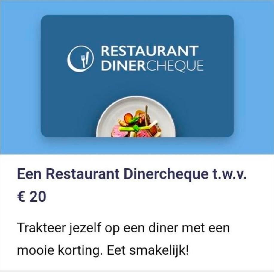 6 x 20 euro korting cadeaubon van Dinercheque, Twee personen, Kortingsbon