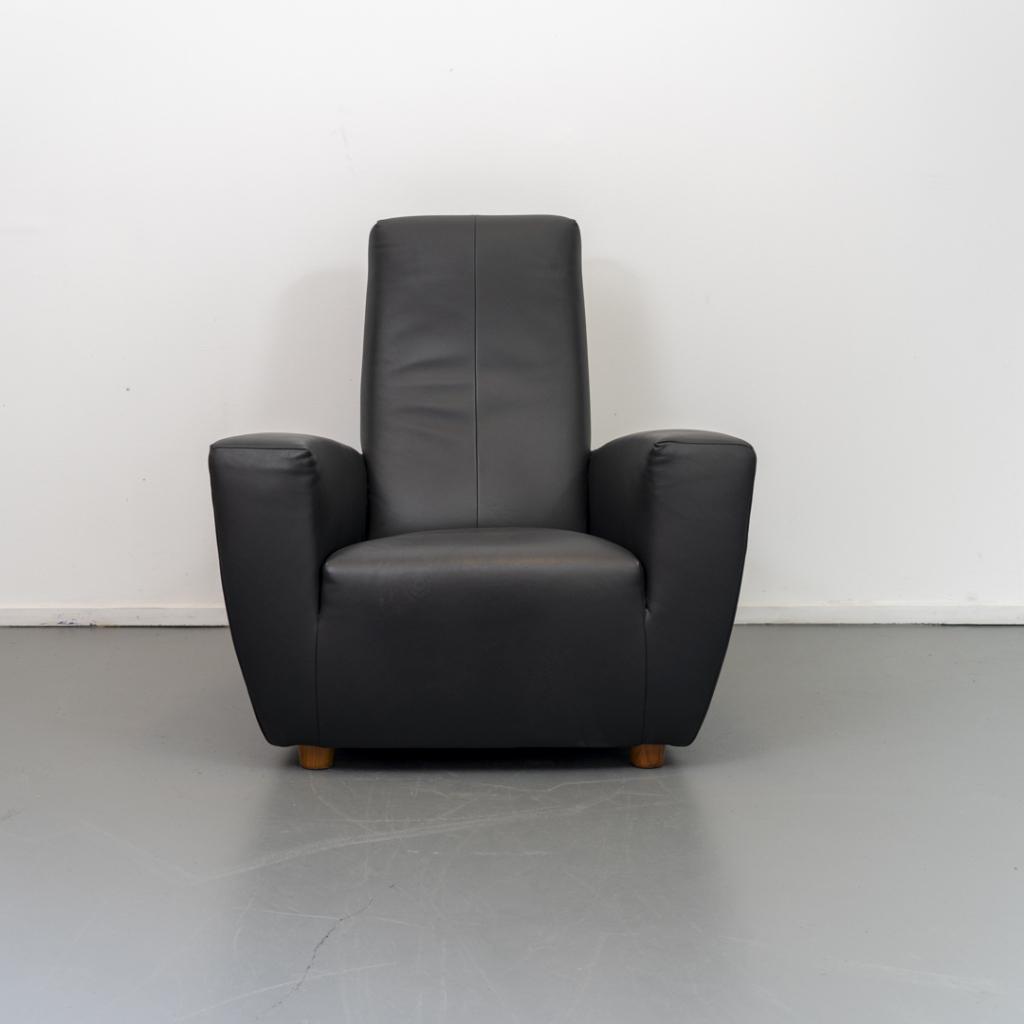 2x Label Longa Fauteuil Zwart Leder - Eikenhouten Pootjes, Niet ingevuld, Niet ingevuld, 75 tot 100 cm, Ophalen of Verzenden