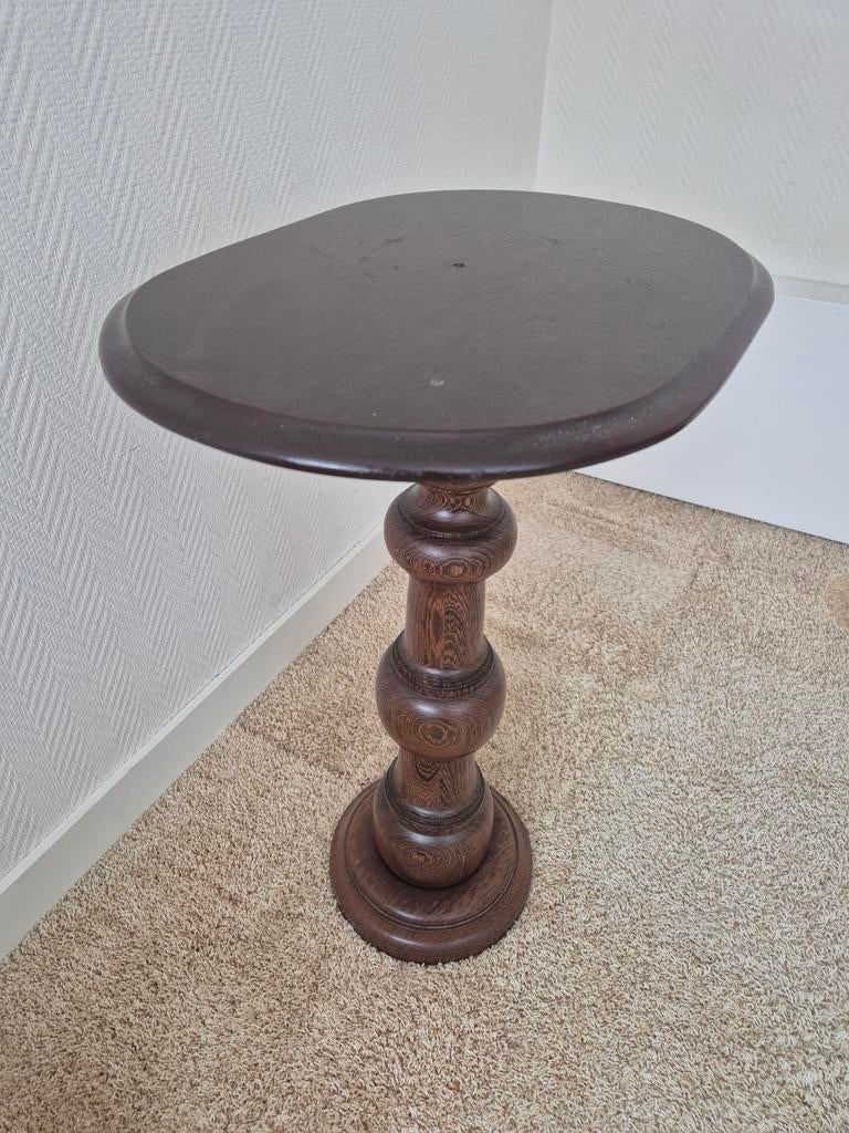 Houten zuiltafeltje / bijzettafel, massief., Huis en Inrichting, Tafels | Bijzettafels, Ophalen, Rechthoekig, Minder dan 55 cm