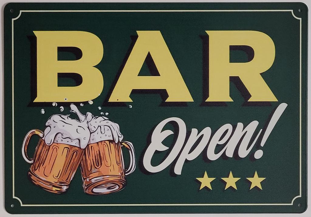 Bar open bier reclamebord van metaal wandbord decoratie