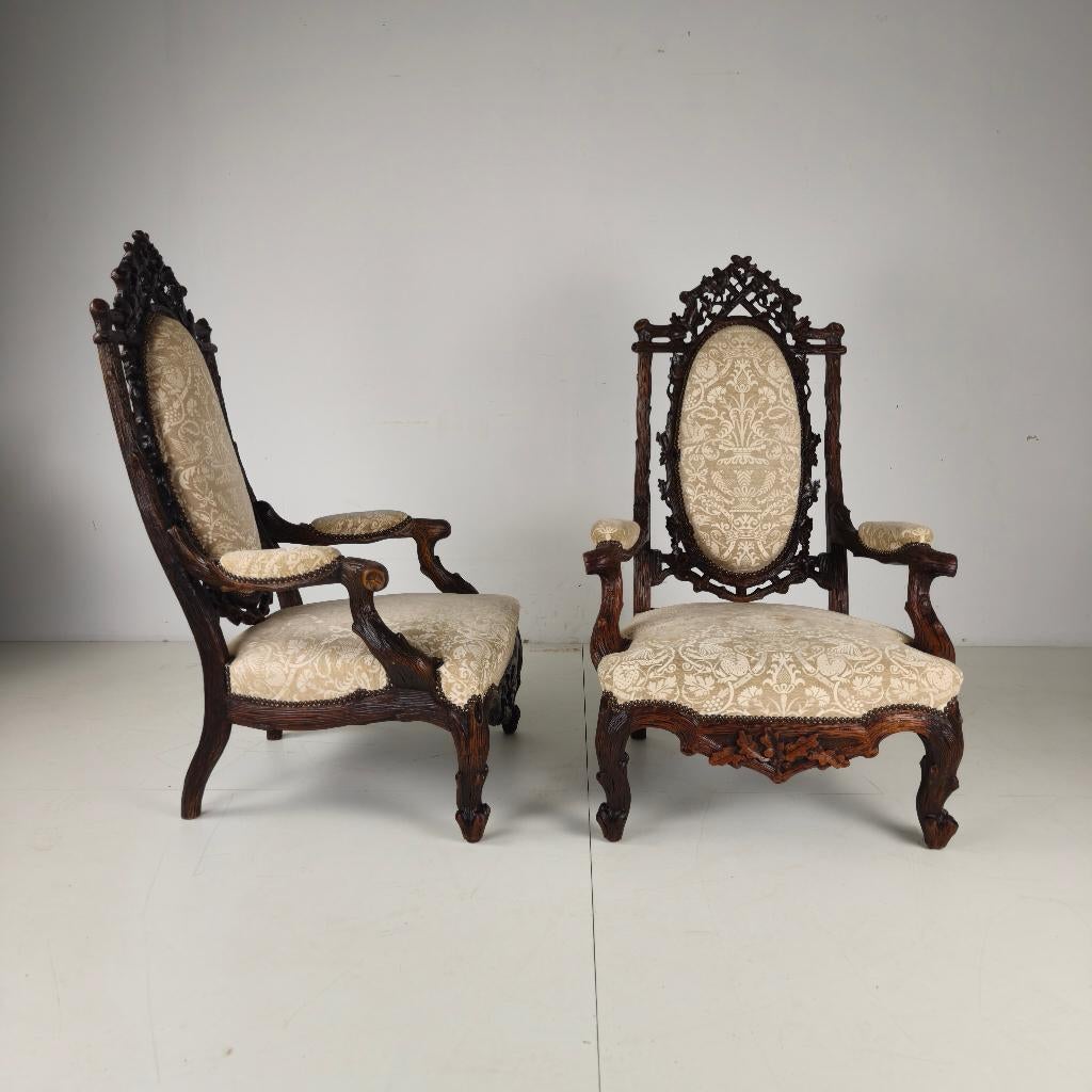 Set van 2 fauteuils Zwarte Woud-stijl door Horrix - 19e Eeuw, Ophalen of Verzenden