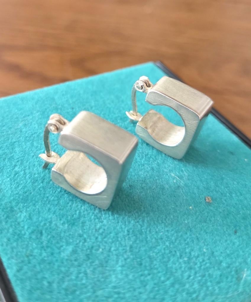 Zilveren (925) VIERKANTE creolen / oorbellen, Sieraden, Tassen en Uiterlijk, Oorbellen, Ophalen, Hangers, Zo goed als nieuw, Zilver