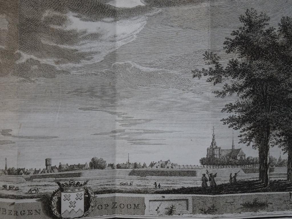 Gravure zicht op Bergen op Zoom, JC. Philips, 1745, Antiek en Kunst, Verzenden, Stadsgezicht, 1700 - 1799, Origineel