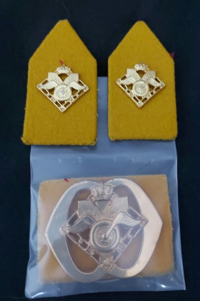 Baret embleem en kraagspiegels intendance/AAT, Ophalen of Verzenden, Landmacht, Nederland, Embleem of Badge
