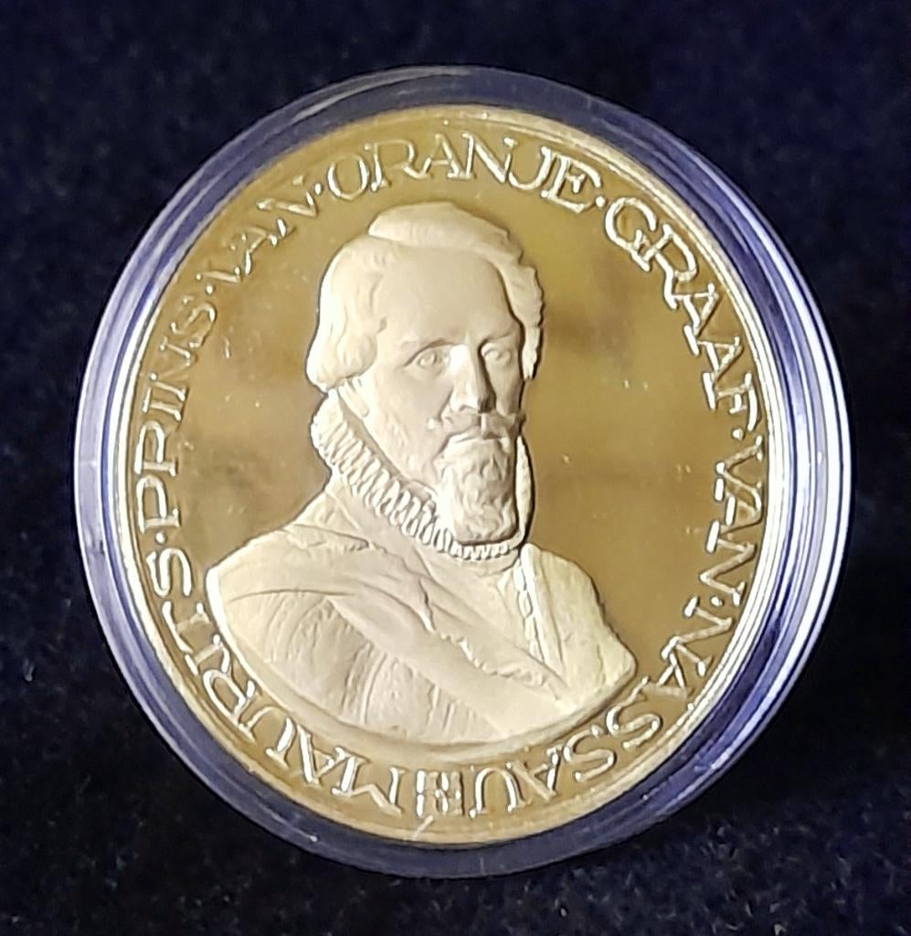 penning Prins Maurits 1567-1625 verguld brons, Postzegels en Munten, Penningen en Medailles, Ophalen of Verzenden, Brons, Nederland