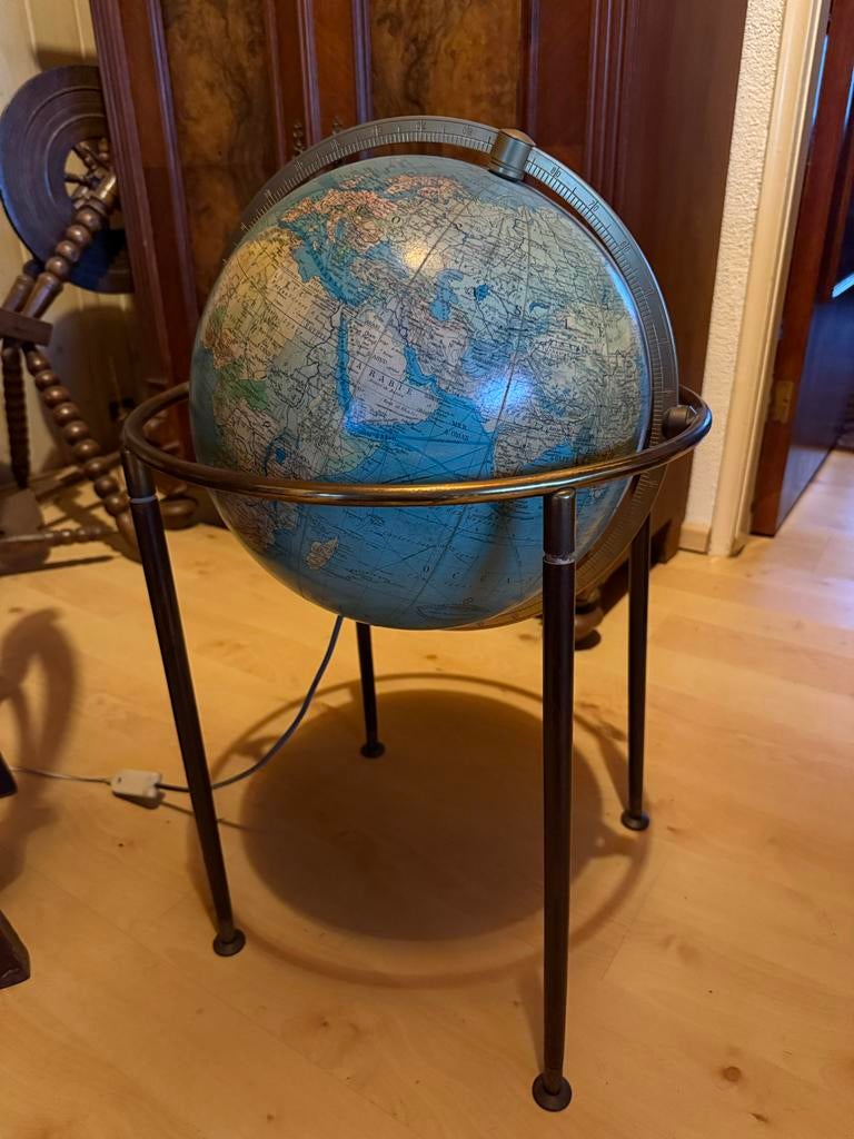 Vintage Columbus DUO Wereldbol - Jaren '50/'60 Lichtglobus, Ophalen, Verlicht, Gebruikt