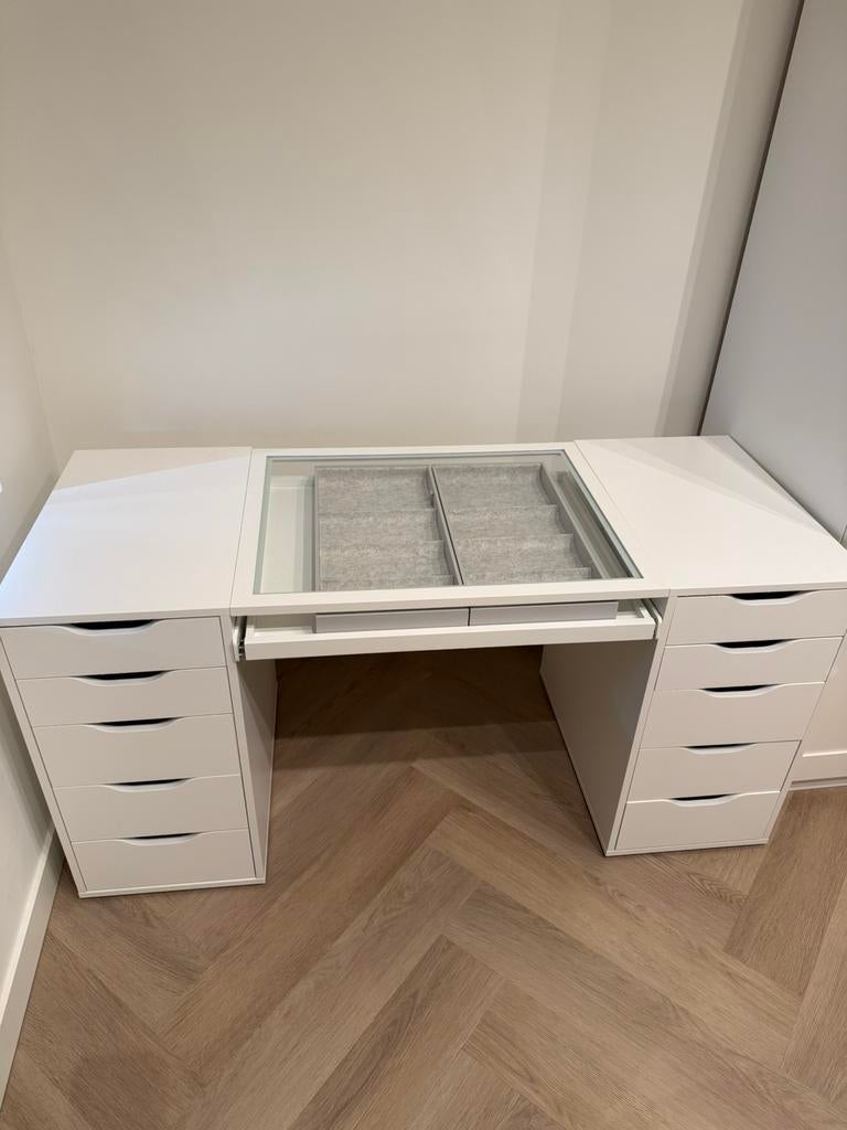 IKEA kaptafel: 2x Alex ladeblok, KOMPLEMENT UITREKBAAR plank, 150 tot 200 cm, Nieuw, Ophalen of Verzenden, Glas