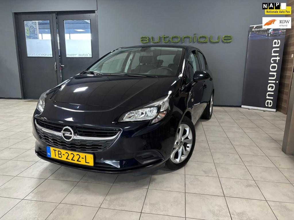 Opel Corsa 1.4 Online Edition Automaat navi/cruise/airco/5dr, Gebruikt, 4 cilinders, Blauw, Origineel Nederlands
