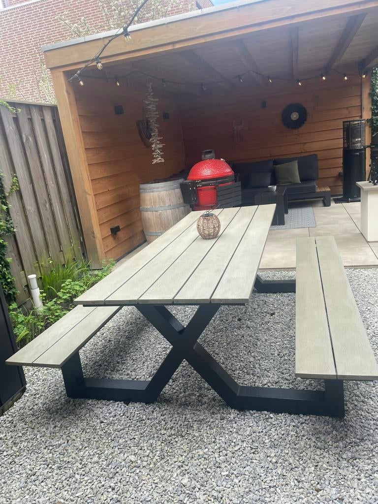 Picknicktafel zwaar kunststof en staal, Ophalen, Zo goed als nieuw, Rechthoekig, Overige materialen