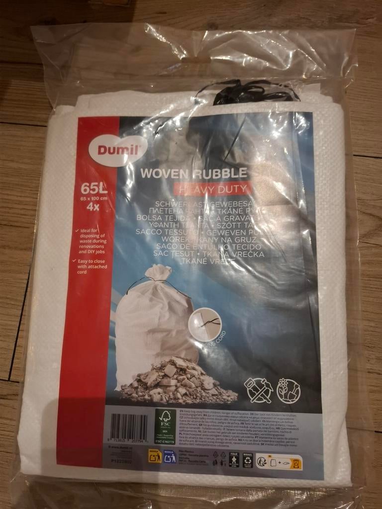 GRATIS - Dumil 65L puinzakken 4x, Ophalen, Nieuw