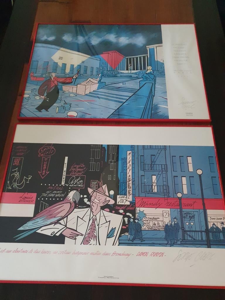 2 gesigneerde posters van Serge Clerc, Damon Runyon., Antiek en Kunst, Ophalen