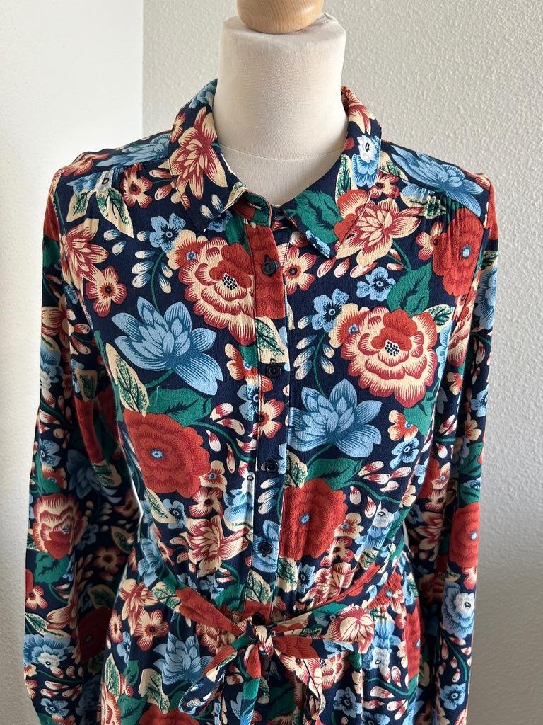 King Louie maat 44 bloemen blouse jurk 3156, Blauw, Maat 42/44 (L), Ophalen of Verzenden, Zo goed als nieuw